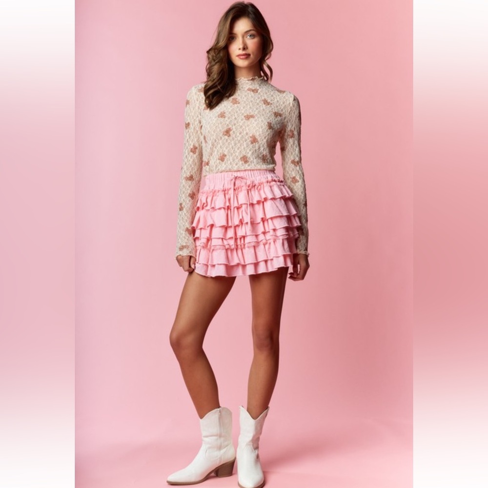 970. Teddy Bear sheer lace long sleeve top